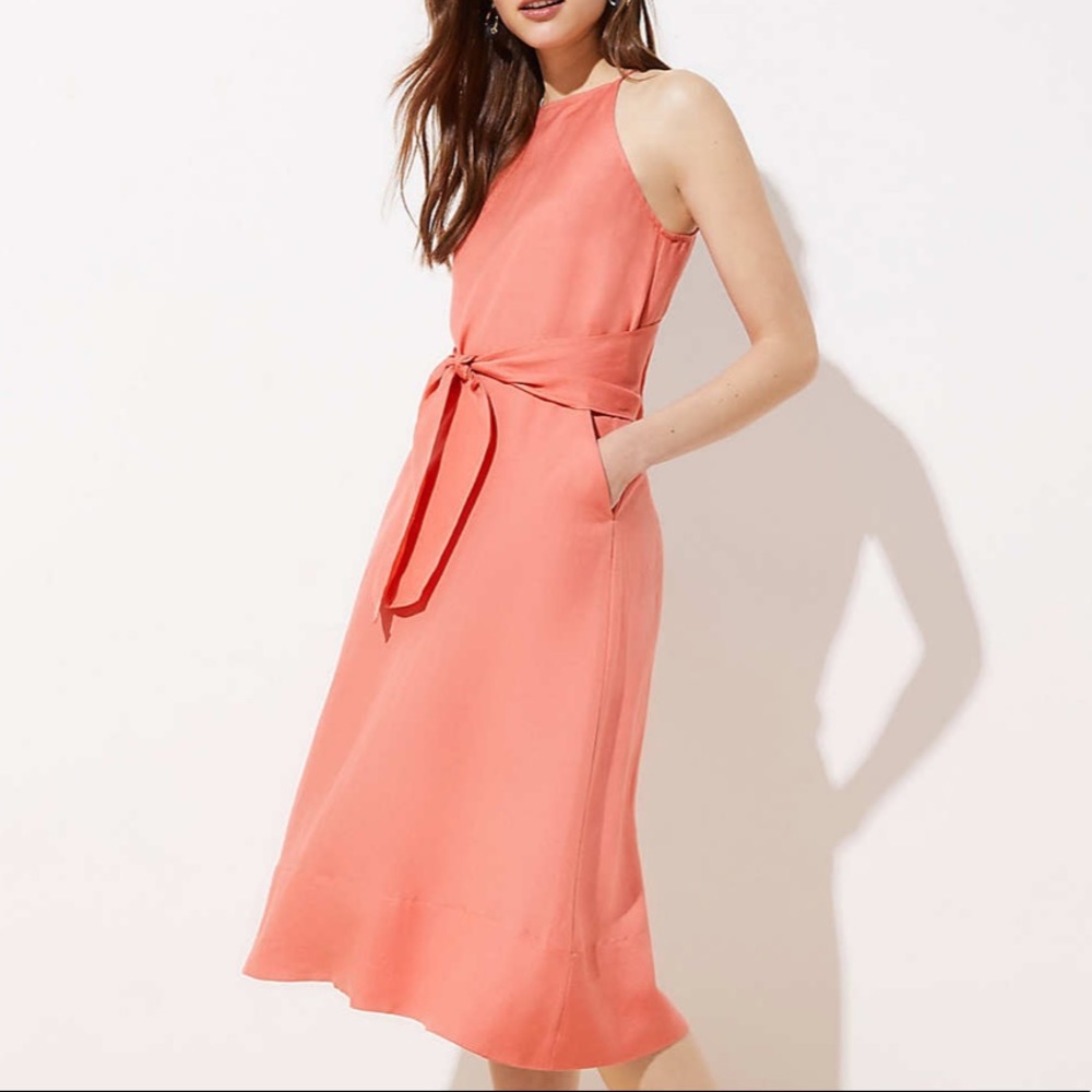 NWT Linen Tie Waist Coral Dress w/ Pockets
